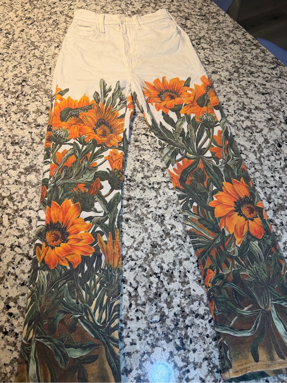 Mother White Floral Sunflower High-Rise Jeans water for flowers sz 23 - Picture 3 of 10